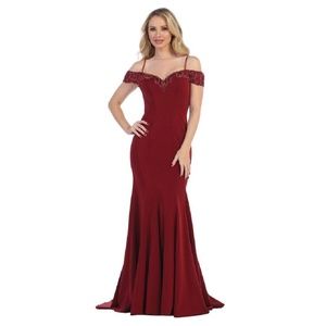 Burgundy Fit & Flare Formal Long Dress